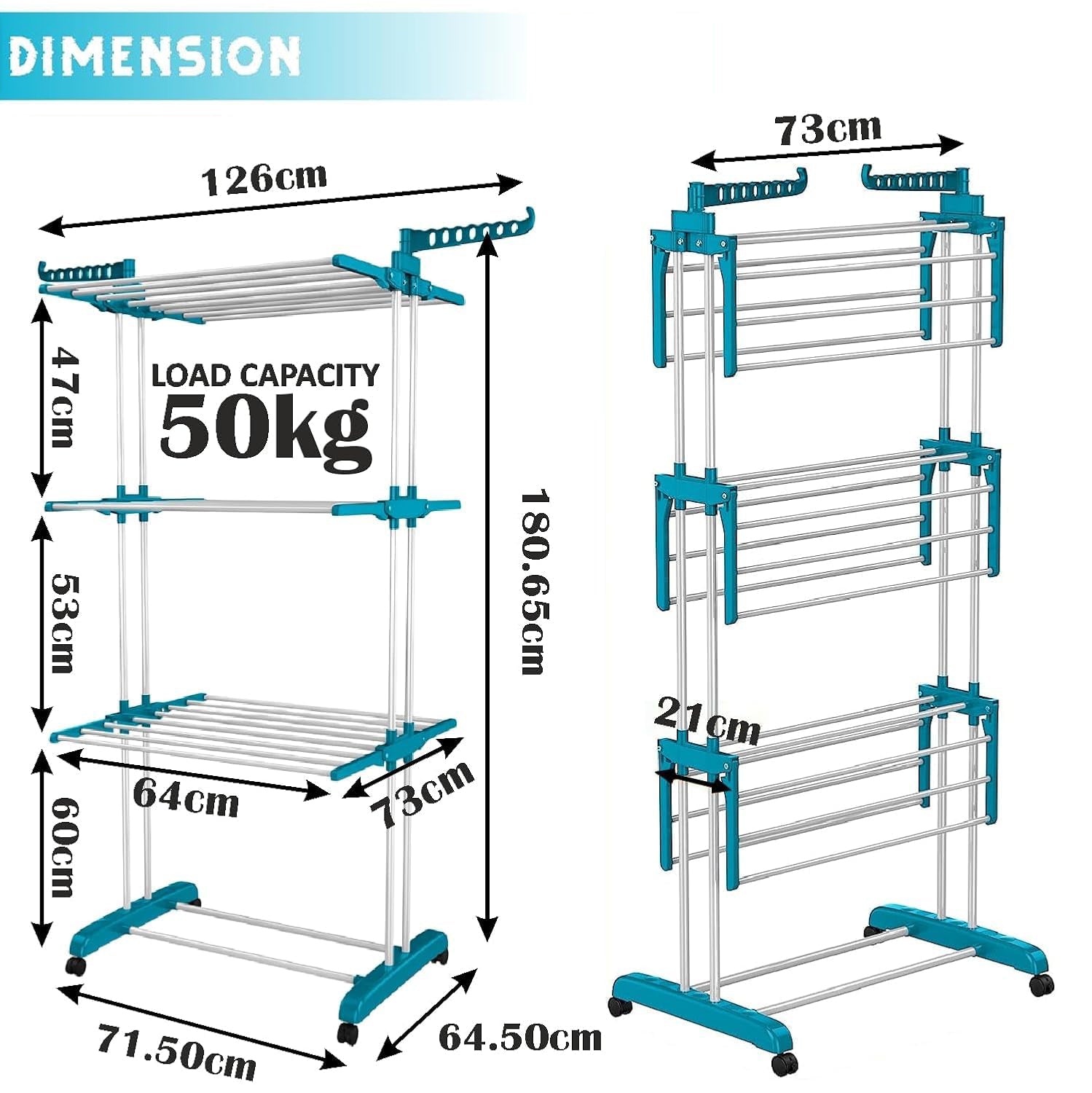 Homifly 4 Tier Stainless Steel Clothes Drying Stand|Space Saving Cloth Hanger Stand with 24 Rods (Blue)