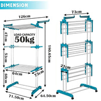 Homifly 4 Tier Stainless Steel Clothes Drying Stand|Space Saving Cloth Hanger Stand with 24 Rods (Blue)