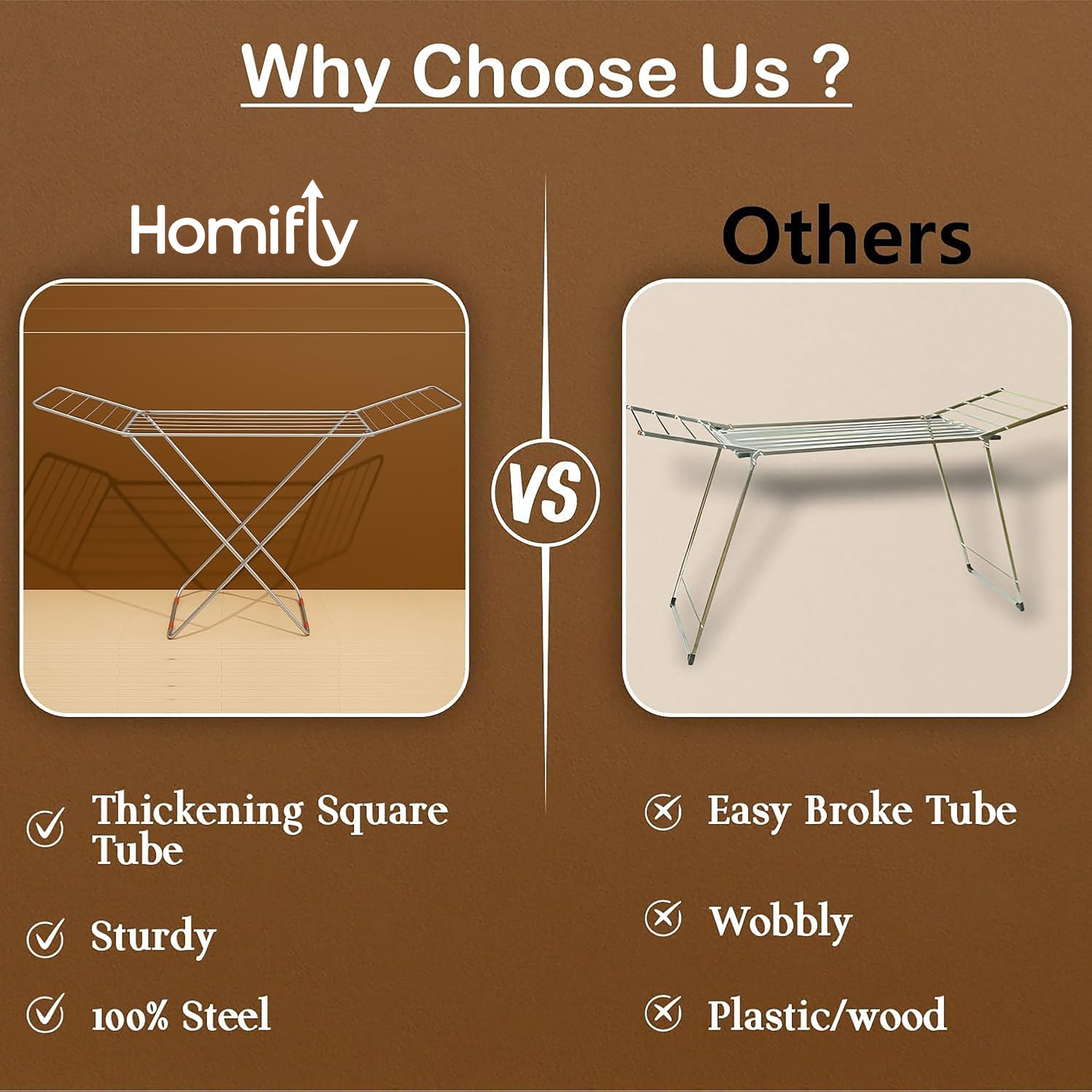 Homifly Stainless Steel Foldable Clothes Drying Stand|58 Feet Stand|Indoor & Outdoor - Silver