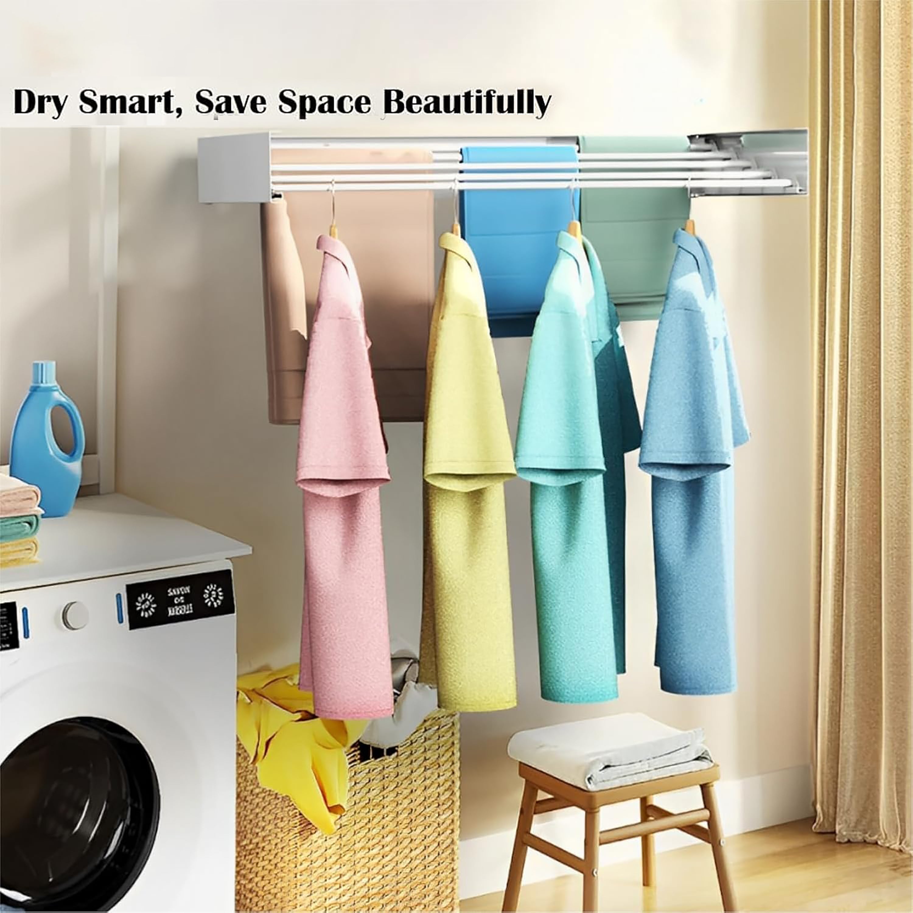 Homifly Metal Foldable Wall Mount Cloth Drying Stand with 5 Rods | Indoor | Outdoor