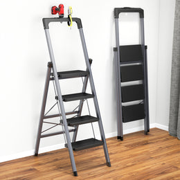 Foldable Home Ladder with Tool Tray & Anti-Skid Steps
