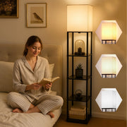 HOMIFLY 5 Tier Metal Floor Lamp with Wooden Shelves Square Lamp with 3 Adjustable Color Mode Home Decor(Black)