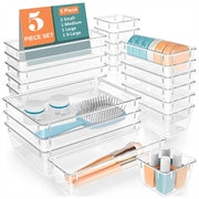HOMIFLY Set of 5 Drawer Organiser Multi-Purpose Storage Boxes (Clear Transparent)