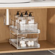 HOMIFLY 2 Tier Under Sink Organiser Clear Bathroom Cabinets Pull-Out Organization with Track for Pantry/Kitchen/Office