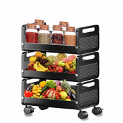 HOMIFLY Rolling Metal Utility Cart Heavy Durable Organizer Trolley for Kitchen/Bedroom/Office/Pantry (3 Tier)