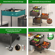 HOMIFLY 4-Tier Metal Rotating Kitchen Trolley Organizer Holder and Onion-Potato Storage Basket for Kitchen