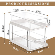 HOMIFLY 2 Tier Under Sink Organiser Clear Bathroom Cabinets Pull-Out Organization with Track for Pantry/Kitchen/Office