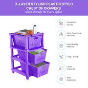 HOMIFLY 3-Tier Plastic Storage Cabinet Organizer for Home, Office, Hospital, School & Toy Organizer (PURPLE)