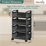 HOMIFLY Rolling Metal Utility Cart Heavy Durable Organizer Trolley for Kitchen/Bedroom/Office/Pantry (4 Tier)