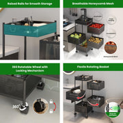 HOMIFLY 5-Tier Metal Rotating Kitchen Trolley Organizer Holder and Onion-Potato Storage Basket for Kitchen