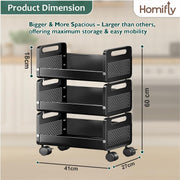 HOMIFLY Rolling Metal Utility Cart Heavy Durable Organizer Trolley for Kitchen/Bedroom/Office/Pantry (3 Tier)