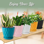 Set of 5 Plastic Flower Pots for Home & Garden (Wave)