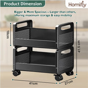HOMIFLY Rolling Metal Utility Cart Heavy Durable Organizer Trolley for Kitchen/Bedroom/Office/Pantry (2 Tier)