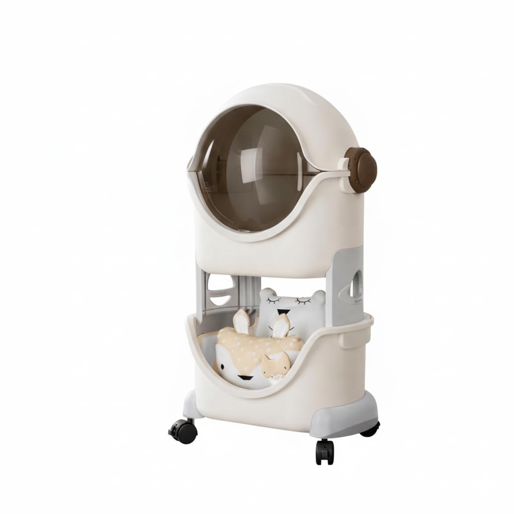 HOMIFLY Spaceman Storage Organizer for Kid|Storage Box with 360-degree Rotating Wheels (Ivory & Grey)