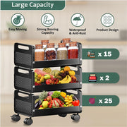 HOMIFLY Rolling Metal Utility Cart Heavy Durable Organizer Trolley for Kitchen/Bedroom/Office/Pantry (3 Tier)