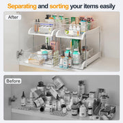 HOMIFLY 3 Tier Under Sink Organiser Clear Bathroom Cabinets Pull-Out Organization with Track for Pantry/Kitchen/Office