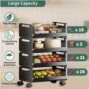 HOMIFLY Rolling Metal Utility Cart Heavy Durable Organizer Trolley for Kitchen/Bedroom/Office/Pantry (4 Tier)