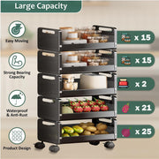 HOMIFLY Rolling Metal Utility Cart Heavy Durable Organizer Trolley for Kitchen/Bedroom/Office/Pantry (5 Tier)