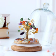 JD FRESH Original Certified Seven Chakra Crystal Tree with Glass Dome/Natural Gemstone Tree/Natural Healing Gemstone Bonsai for Meditation/Wealth/Vaastu/Office/Desk/Decor Gifts