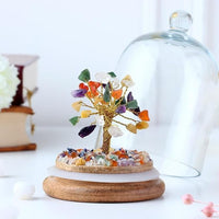 Homifly Original Certified Chakra Crystal Tree with Glass Dome|Natural Healing Gemstone Bonsai for Meditation/Wealth/Vaastu/Office/Desk/Decor Gifts