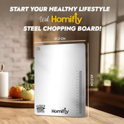 Homifly 304 Stainless Steel Chopping Board – Hygienic, Bacteria-Resistant, Rust-Proof, Odor-Free, Non-Slip Base, Easy-Clean