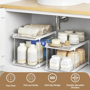 HOMIFLY 3 Tier Under Sink Organiser Clear Bathroom Cabinets Pull-Out Organization with Track for Pantry/Kitchen/Office