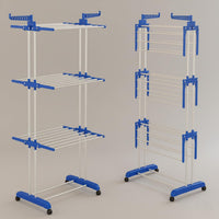 Homifly 4 Tier Stainless Steel Clothes Drying Stand|Space Saving Cloth Hanger Stand with 24 Rods (Blue)