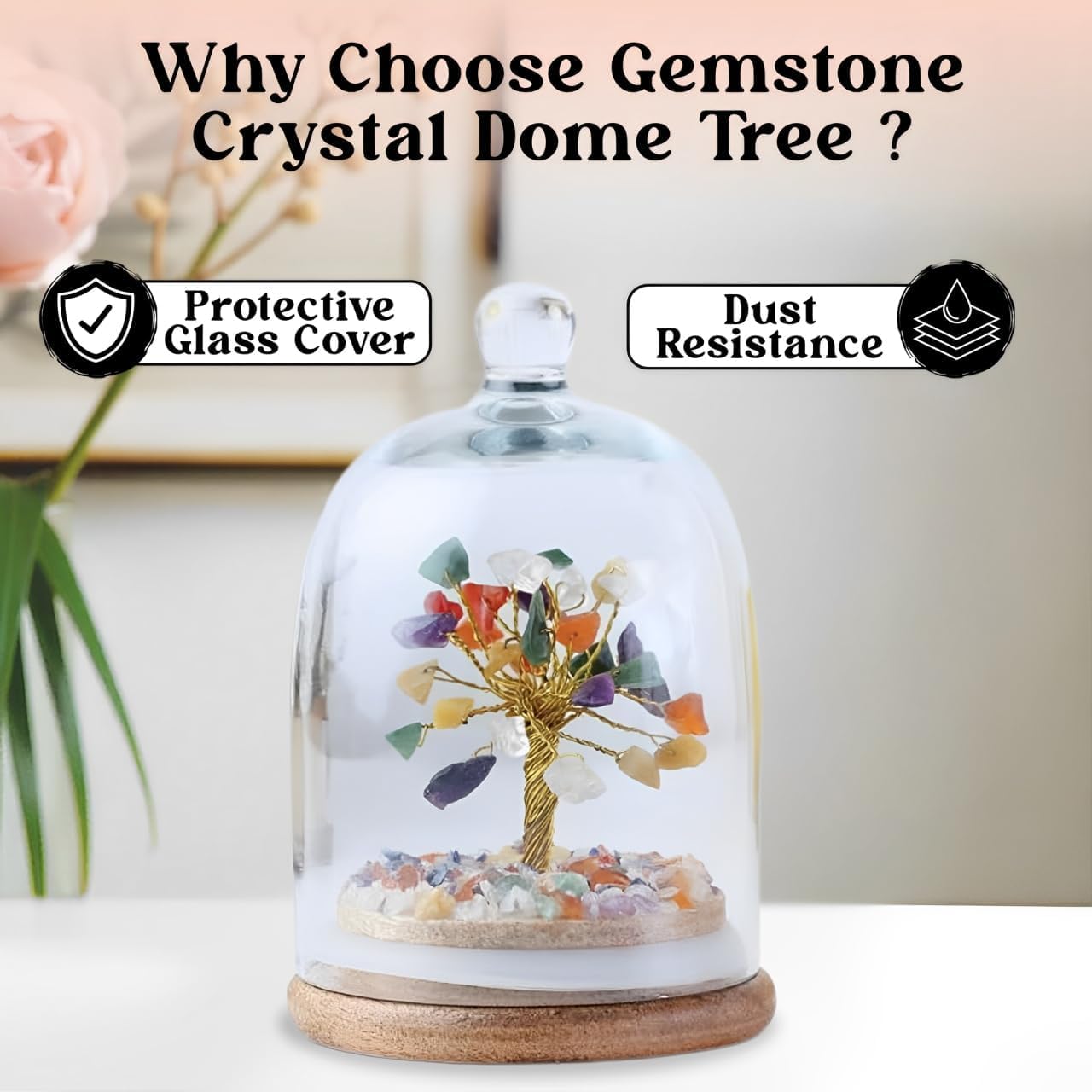 Homifly Original Certified Chakra Crystal Tree with Glass Dome|Natural Healing Gemstone Bonsai for Meditation/Wealth/Vaastu/Office/Desk/Decor Gifts