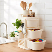 JD FRESH 4 Tier Plastic Storage Drawer Cabinet with Wheels/Modular Storage Drawer Organizer with Side Basket & Integrated Handle/Plastic Storage Trolley Rack for Home/Kitchen/Office/Books – (Ivory)