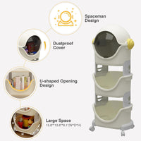 HOMIFLY Spaceman Storage Organizer for Kid|Storage Box with 360-degree Rotating Wheels (Ivory & Grey)