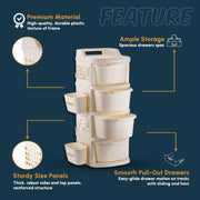 JD FRESH 4 Tier Plastic Storage Drawer Cabinet with Wheels/Modular Storage Drawer Organizer with Side Basket & Integrated Handle/Plastic Storage Trolley Rack for Home/Kitchen/Office/Books – (Ivory)