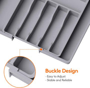 JD FRESH Expandable Slider Drawer Organizer/Kitchen Cutlery Tray/Plastic Storage Tray Kitchen Organization/Adjustable Cutlery & BPA Free Flatware Holder for Spoons, Forks, Knives/Grey (Pack of 1)