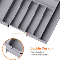Homifly Expandable Slider Drawer Organizer/Kitchen Cutlery Tray/Plastic Storage Tray Kitchen Organization/Adjustable Cutlery & BPA Free Flatware Holder for Spoons, Forks, Knives/Grey (Pack of 1)