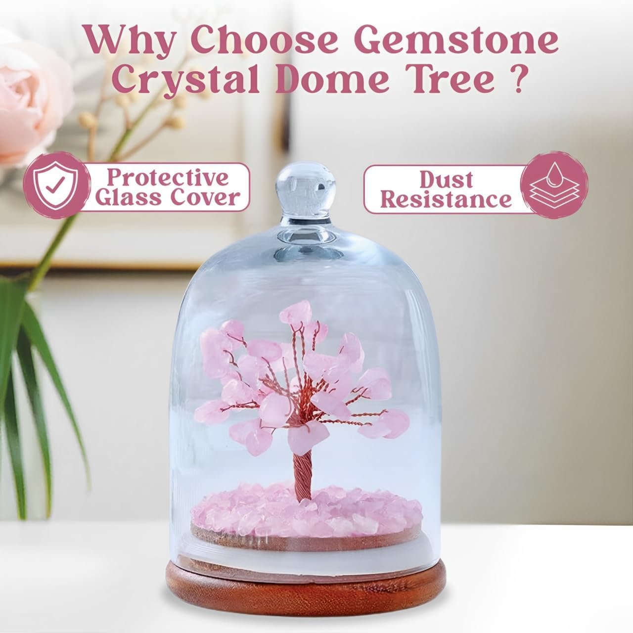 Original Certified Citrine Crystal Tree with Glass Dome-Pink