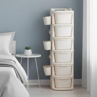 Homifly Plastic Storage Drawer Cabinet with Wheels/Modular Storage Organizer with Side Basket & Integrated Handle (Ivory)