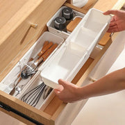 JD FRESH Plastic 6 Piece Expandable Drawer Organizers/Adjustable Storage Organiser/Drawer Divider Tray/Multi-Purpose Storage Drawer Boxes for Kitchen/Bedroom/Office(White)