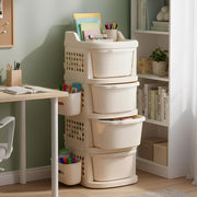 JD FRESH 4 Tier Plastic Storage Drawer Cabinet with Wheels/Modular Storage Drawer Organizer with Side Basket & Integrated Handle/Plastic Storage Trolley Rack for Home/Kitchen/Office/Books – (Ivory)