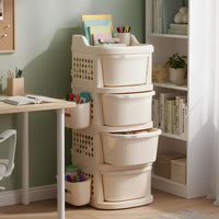 Homifly Plastic Storage Drawer Cabinet with Wheels/Modular Storage Organizer with Side Basket & Integrated Handle (Ivory)