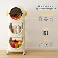 HOMIFLY Spaceman Storage Organizer for Kid|Storage Box with 360-degree Rotating Wheels (Ivory & Grey)