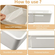 JD FRESH Plastic 6 Piece Expandable Drawer Organizers/Adjustable Storage Organiser/Drawer Divider Tray/Multi-Purpose Storage Drawer Boxes for Kitchen/Bedroom/Office(White)