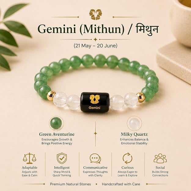 Gemini (मिथुन) - Zodiac Crystal Bracelet for Women & Men