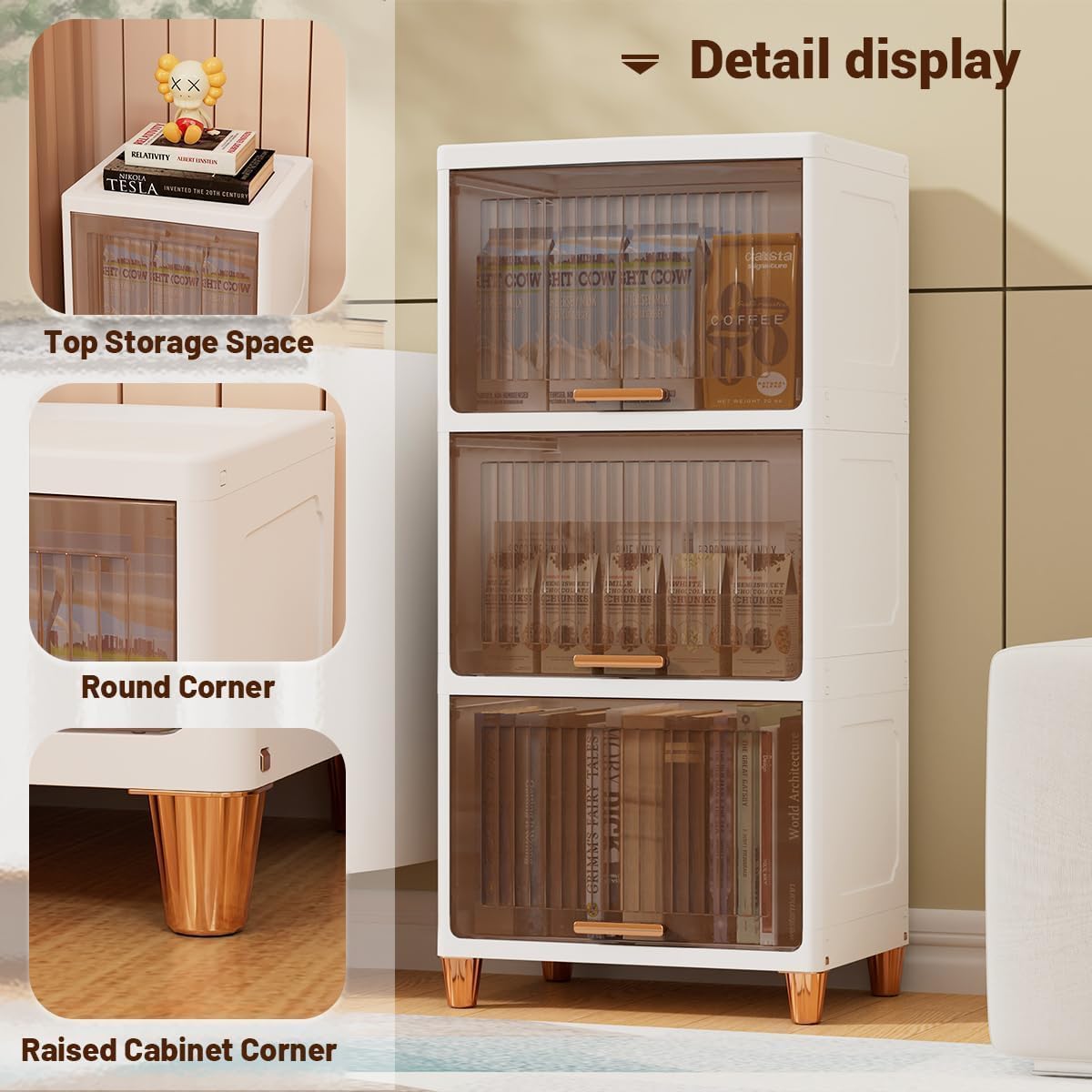 Homifly X-Large Foldable Cupboard for Storage/Multipurpose Storage Organizer/Closet for Bedroom/Living Room/Kitchen (Transparent & White)