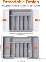 JD FRESH Expandable Slider Drawer Organizer/Kitchen Cutlery Tray/Plastic Storage Tray Kitchen Organization/Adjustable Cutlery & BPA Free Flatware Holder for Spoons, Forks, Knives/Grey (Pack of 1)