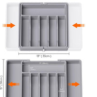 Homifly Expandable Slider Drawer Organizer/Kitchen Cutlery Tray/Plastic Storage Tray Kitchen Organization/Adjustable Cutlery & BPA Free Flatware Holder for Spoons, Forks, Knives/Grey (Pack of 1)