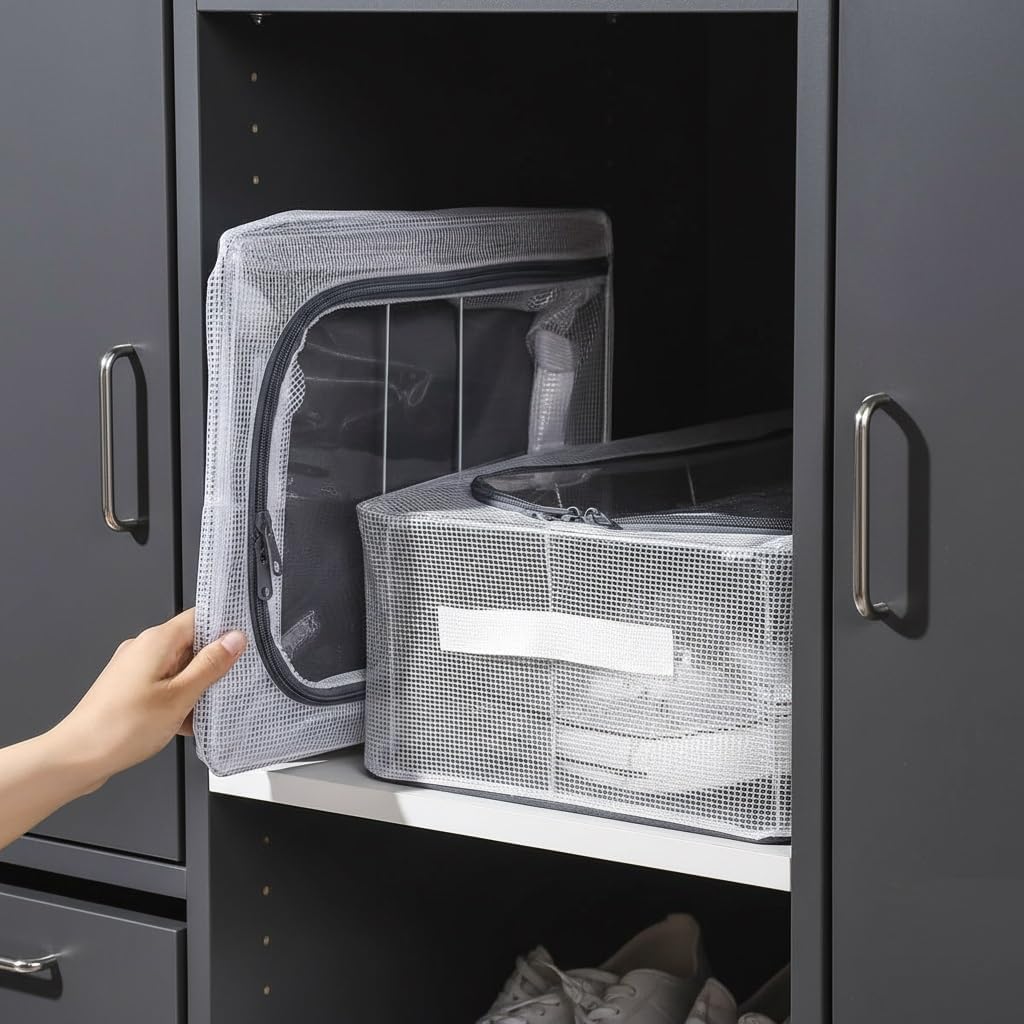 Foldable Shoe Storage organizer Box with Handle & Zippers