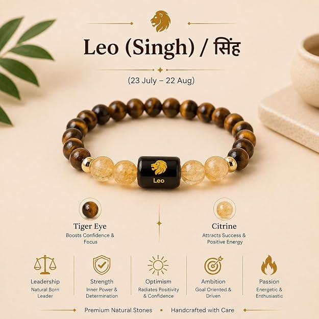 Leo (सिंह) - Zodiac Crystal Bracelet for Women & Men
