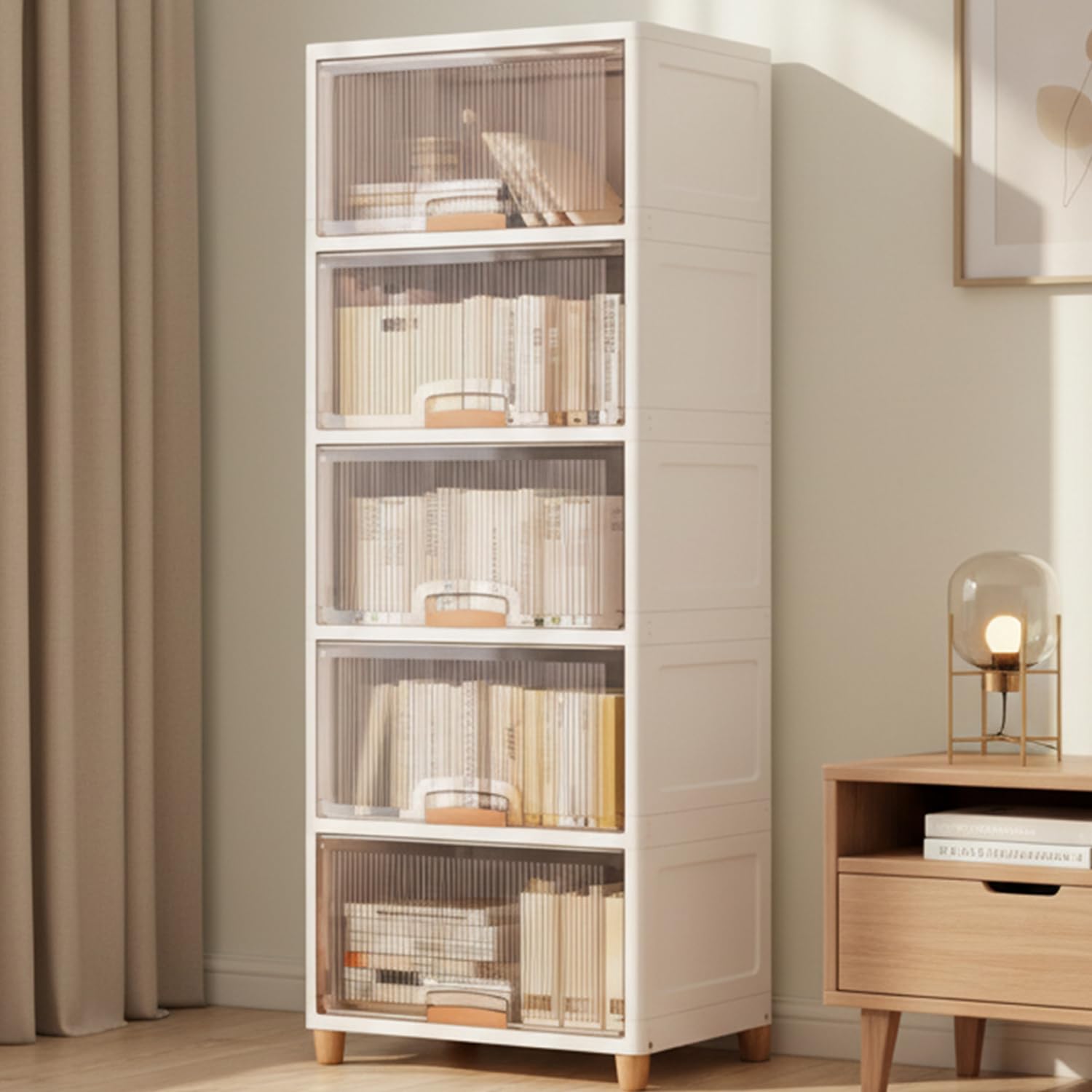 Homifly X-Large Foldable Cupboard for Storage/Multipurpose Storage Organizer/Closet for Bedroom/Living Room/Kitchen (Transparent & White)