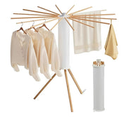 Homifly 360° Rotating Cloth Drying Rack/16 Wooden Foldable Cloth Hanging Stick/Space Saving Stand for Cloth Drying/Tripod Portable Laundry Hanger for Balcony/Bathroom (White)