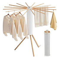Homifly 360° Rotating Cloth Drying Rack|16 Wooden Foldable Cloth Hanging Stick (White)
