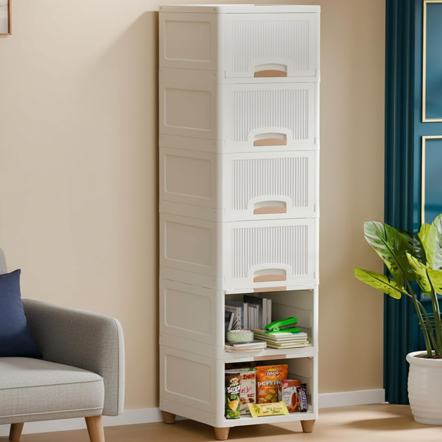 Homifly Plastic Foldable Organizer for Clothes|Multipurpose Wardrobe for Cloth|Almirah for Living Room(White)